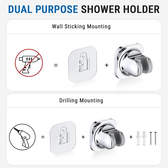 G-Promise All Metal 3 Function Handheld Shower Head Build-in Massage Mode, with 70 Inch Stainless Steel Shower Hose Extra Long and Dual Purpose Hand Held Holder, Slide Adjustment Mode, Chrome
