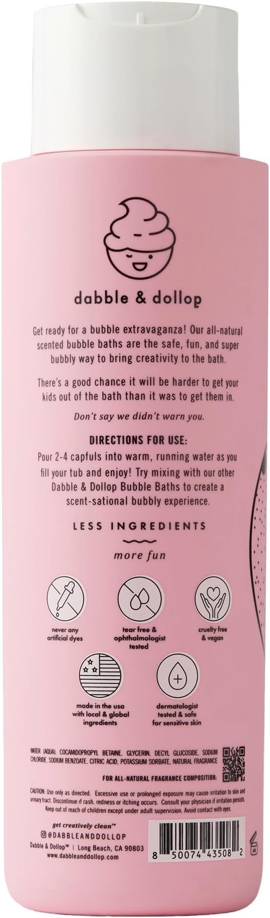 Dabble & Dollop Coconut Bubble Bath for Kids & Family – Premium Tear-Free Bubble Bath for Sensitive Skin, Natural Origin Scent, Hypoallergenic Bath Bubbles (16 fl oz, Pack of 2)