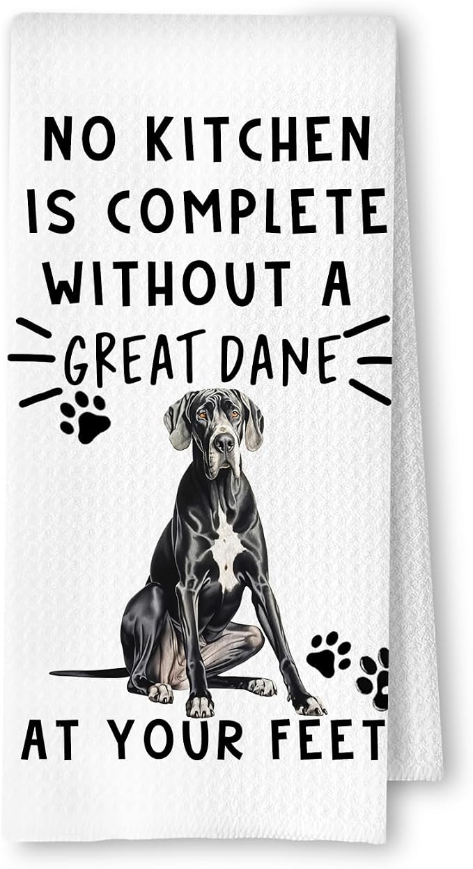 Great Dane Funny Dog Kitchen Towels - A Kitchen is Not Complete Without A Great Dane Dish Towel Waffle Weave Hand Towels for Home Bathroom,16×24 Inch