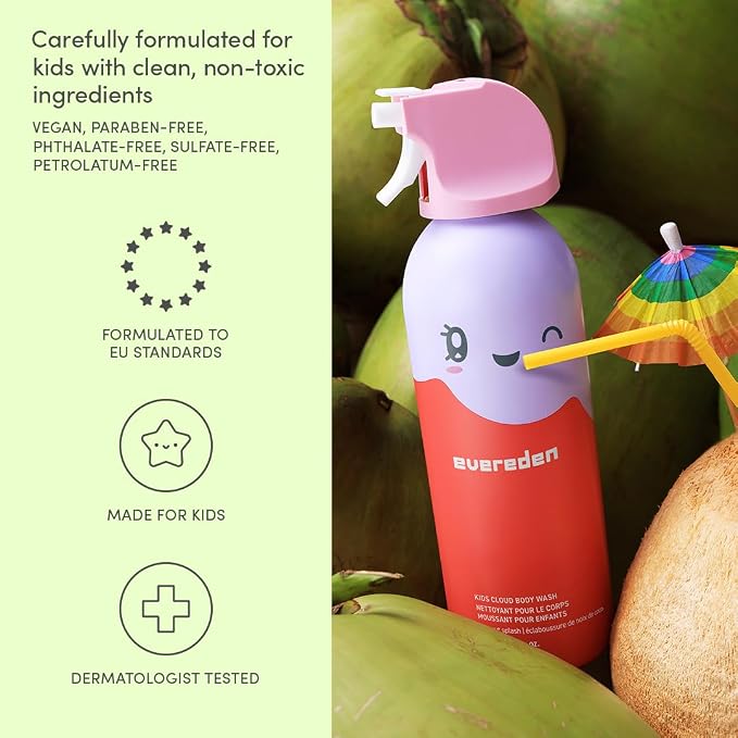 Evereden Kids Shower Essentials Set: 2-in-1 Kids Shampoo and Conditioner + Cloud Body Wash - Gentle Cloud-Like Toddler Body Wash & Gentle Shampoo-Conditioner - Clean & Vegan Skin Care