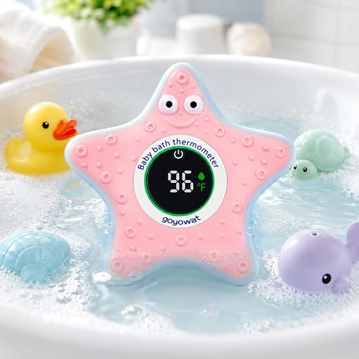 Baby Bathtub Thermometer with LED Display Screen+Pink Starfish toy-2-in-1 | Color Coded Alarm (Cold/Comfortable/hot) Bath Temperature Monitor, Adorable Floating Toys for Infants, Essential for Babies