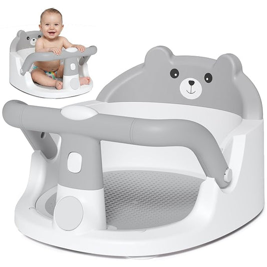 Baby Bath Seat for Babies 6 Months & up Non-Slip Toddler Bath Seats for Sitting Up Infant Bathtub Chair with Suction Cups and Soft Cushion for Baby Shower Tub Seat, Grey