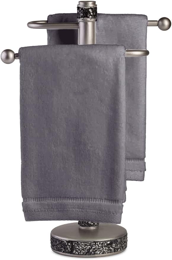 Creative Scents Cotton Fingertip Towels Set - 4 Pack - 11 x 18 Inches Decorative Small Extra-Absorbent and Soft Terry Towel for Bathroom - Powder Room, Guest and Housewarming Gift (Grey)