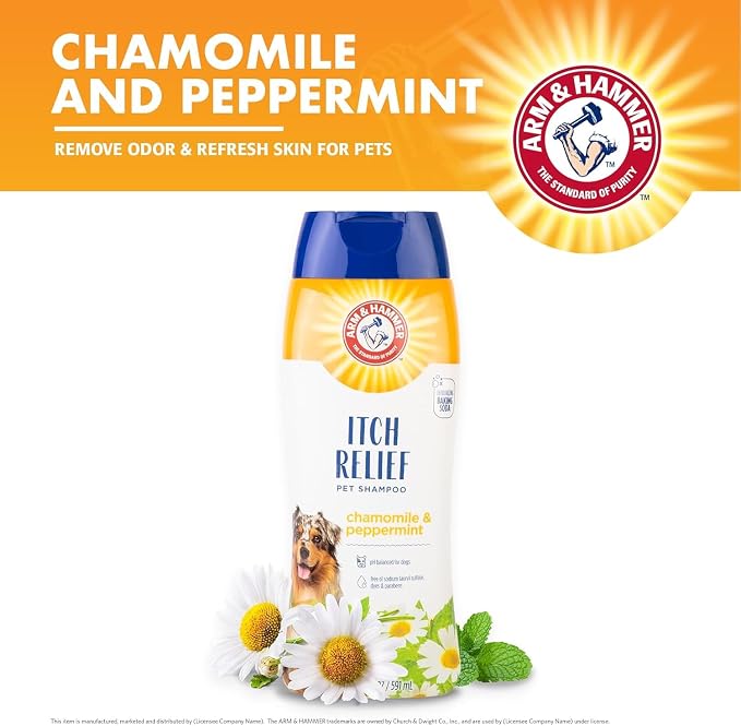 Arm & Hammer for Pets Itch Relief Dog Shampoo with Chamomile and Peppermint, Soothes Dry and Itchy Skin, pH Balanced, Free of Sodium Lauryl Sulfate and Parabens, 20 Fl Oz - 2 Pack