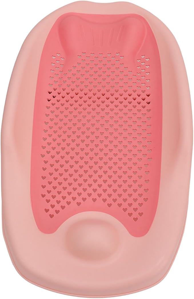 Baby Bath Support for Bathtub or Sink, Home Foldable Ergonomic Heart Shaped Sink, Rinse Tubs Hollow Pattern Infant Holder Rack Pink Bather Newborn to Toddler Tub with Three (Roseate)