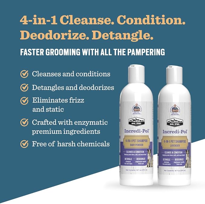 Dr. Pol Incredi-Pol 4-in-1 Pet Shampoo | Cleanse, Condition, Detangle & Deodorize | Luxurious Grooming for a Soft, Silky Coat | Lavender | 16 oz