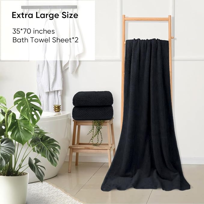 HOMEXCEL Bath Sheets Towels Set Pack of 2 (35 x 70 Inches), Ultra Soft Bath Towels for Bathroom, Lightweight and Quick Drying Towel for Body, Yoga, SPA, Fitness, Black