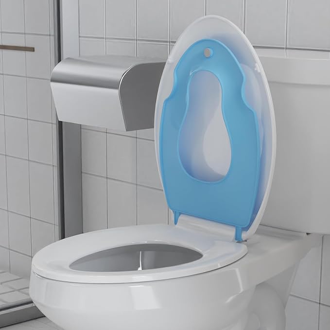 Enlongated Toilet Seat with Built-in Toddler Seat for Easy Potty Training, Baby Toilet lid 2 in 1, Easy Install and Clean, PP Material Safe and No Loosen, Perfect for Both Adults and Children, Blue