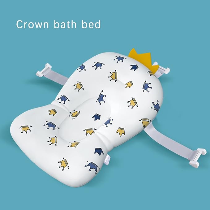 Baby Bath Cushion Pad Newborn Bathtub Mat Infant Bath Supporter Net Baby Bathtub Pillow Non-Slip Floating Bathing Tub Seat (White Crown, 28cm*43cm*26cm)