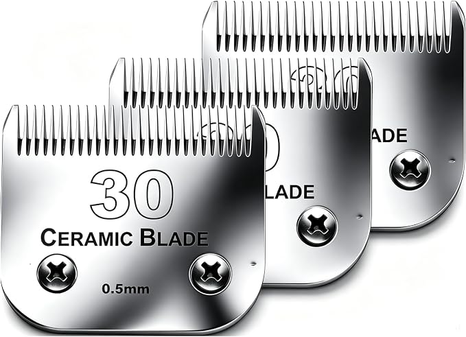 #30 Blade Dog Grooming Replacement Blades Compatible with Andis/Wahl/Oster | Dog Clippers,Detachable Ceramic Blade & Stainless Steel Blade,Size-30, 1/50-Inch Cut Length (64260),3Pack