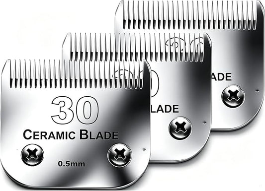 #30 Blade Dog Grooming Replacement Blades Compatible with Andis/Wahl/Oster | Dog Clippers,Detachable Ceramic Blade & Stainless Steel Blade,Size-30, 1/50-Inch Cut Length (64260),3Pack