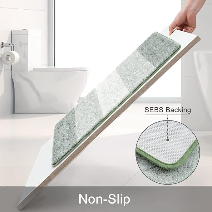Kmson Ombre Bath Mat for Bathroom, Non Slip Ultra Soft and Thick Water Absorbent Bath Carpet, Machine Washable & Quick Dry Bathroom Rug, for Bedroom Door Living Room Green 17" x 24"