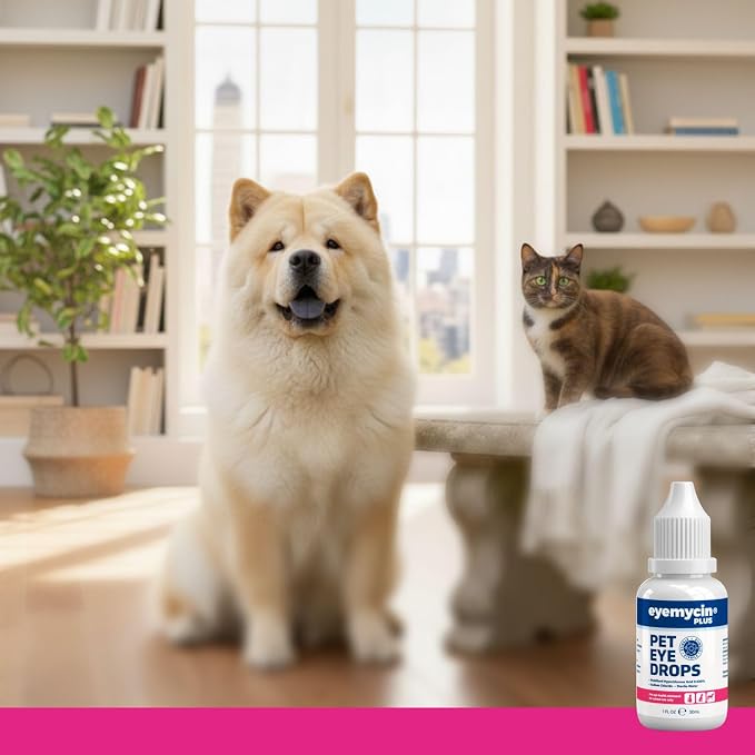 EYEMYCIN pet Eye Drops 1 fl oz Eye Drops for Dogs and Cats Vet-Recommended Dog Eye Infection Treatment to Soothe Infection Allergy,Relieve Dry Eyes Pink Eyes, Pet Tear Stain Cleaner Horses & Birds