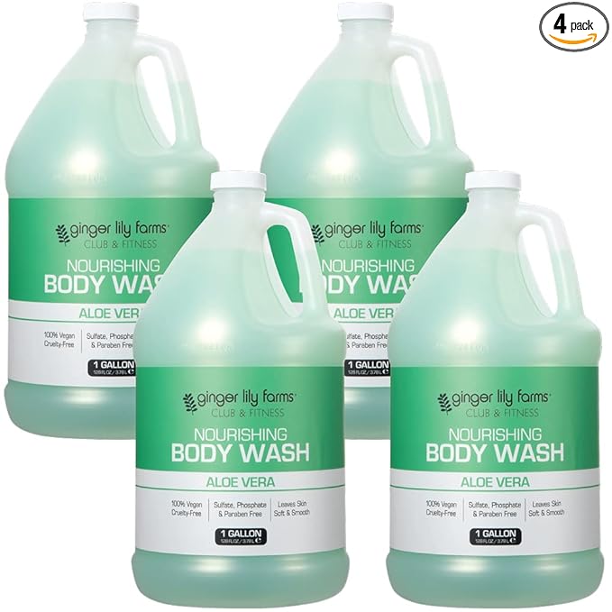 Ginger Lily Farms Club & Fitness Nourishing Body Wash, 100% Vegan & Cruelty-Free, Aloe Vera Scent, 128 Fl Oz (Pack of 4)