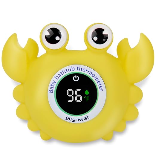Baby Bathtub Thermometer with LED Display Screen+Yellow Crab toy-2-in-1 | Color Coded Alarm (Cold/Comfortable/hot) Bath Temperature Monitor, Adorable Floating Toys for Infants, Essential for Babies