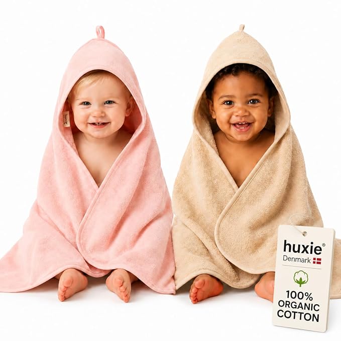Hooded Baby Towels – 100% Organic Cotton Baby Bath Towels – Baby Girl Newborn Essentials - Super-Soft and Absorbent.. (2-Pack Fog and Blush)