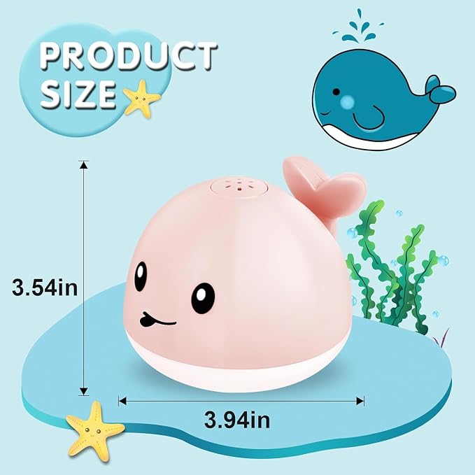 Gigilli Light Up Whale Bath Toy Sprinkler, Bath Toys for Kids Ages 1-3 Pink