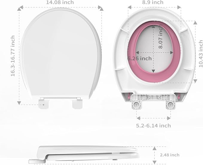 Potty Training Seat for Adults & Kids , 2-in-1 Round Toilet Seat with Toddler Seat, Soft Close Lid & Easy Install , 16.5inch,PP Safe Material,Pink