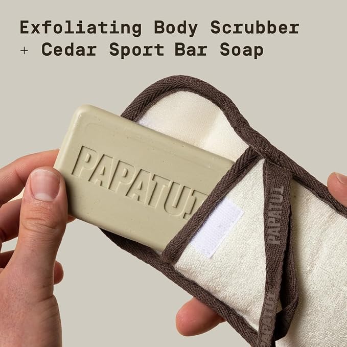 PAPATUI Exfoliating Body Scrubber and Big Bar Soap 7 oz Cedar Sport