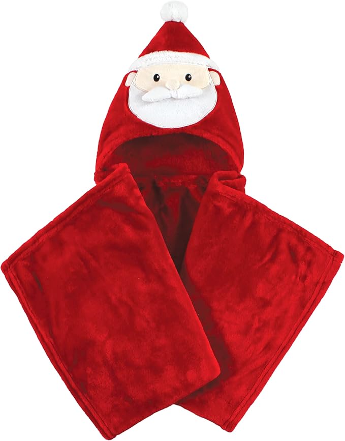 Hudson Baby Unisex Baby and Toddler Hooded Animal Face Plush Blanket, Red Santa, One Size