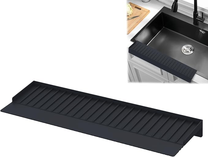 Adorila Silicone Sink Edge Protector Splash Guards, 6" x 20" Splash Guard for Bathtub & Kitchen Sink (Black)