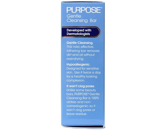 PURPOSE Gentle Cleansing Bar, Developed with Dermatologists for All Skin Types, For Sensitive & Dry Skin, Oil-free, Hypoallergenic, Sulfate-Free, 3.6 oz Bar (Pack of 2)