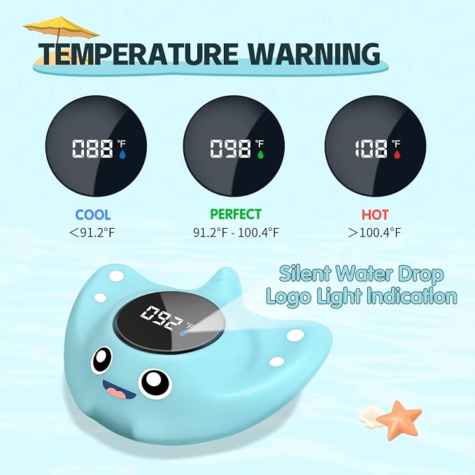 Baby Bath Thermometer - BabyElf Safety Bathtub Thermometer - Floating Bathing Toy for Infant - New Upgraded Mute Visual Alert, Gift for Mom and Newborn Only for Fahrenheit