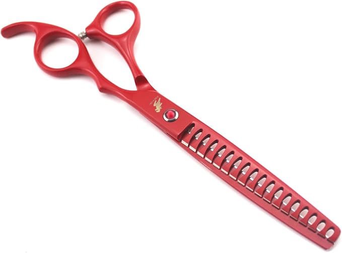 7.0-Inch Dog Grooming Scissors Set Pet Grooming Kit Fishbone Teeth Thinning Shears with Forceps Hairdressing Hair Styling Tool 5 Piece (Red)