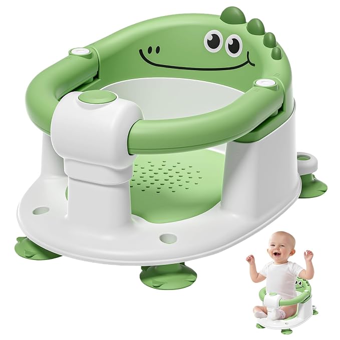 TPN Baby Bath Seat for Babies 6 Months & Up, Non-Slip Toddler Bath Seat with 5 PCS Waterproof Emoji Stickers, Portable Infant Bath Seat for Baby(Green)