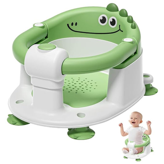 TPN Baby Bath Seat for Babies 6 Months & Up, Non-Slip Toddler Bath Seat with 5 PCS Waterproof Emoji Stickers, Portable Infant Bath Seat for Baby(Green)