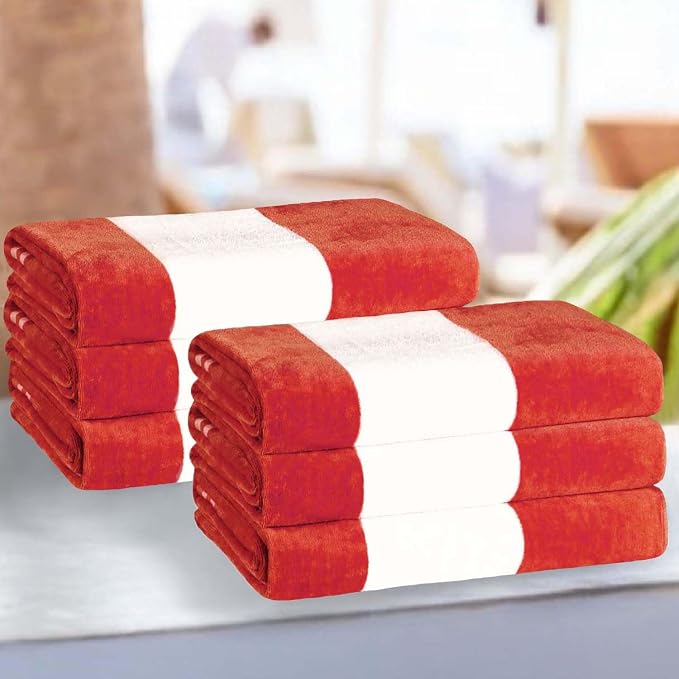 Superior Cotton Striped Beach Towels, Colorful Towels for Adult, Kid, Pool, Swimming, Sand, Travel, Large Oversized, Absorbent, Fast Drying, Bath Basics, Cabana Collection, Set of 6, Coral