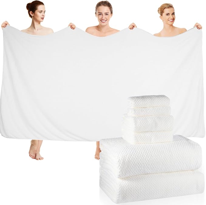 Peryiter 6 Pcs Bath Towel Set Oversized Bath Sheet Super Soft Microfiber Bathroom Sheets for Adults Quick Dry Highly Absorbent Shower Towel Sets for Bathroom Dorm Spa Gym Hotel Yoga(White)