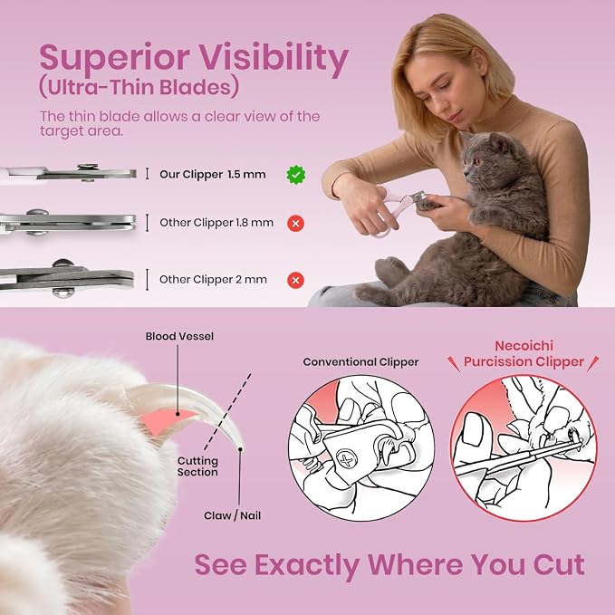 Necoichi Purrcision Feline Nail Clippers | Lever Principle Cat Nail Clipper | Butter-Smooth Cuts | Made in Japan, Seki Swordsmith Craftsman | Stainless Steel Cat Claw Trimmer for Indoor Cats (Lilac)