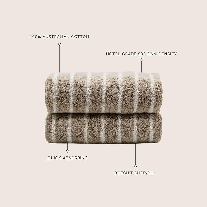 Italic Ultraplush 100% Australian Cotton Bath Sheets - Set of 2 Luxury Extra Large Heavy Duty Bath Sheets, 800GSM Plush and Absorbent Bath Sheets for Hotels, Bath & Spa (Tan & Ecru)