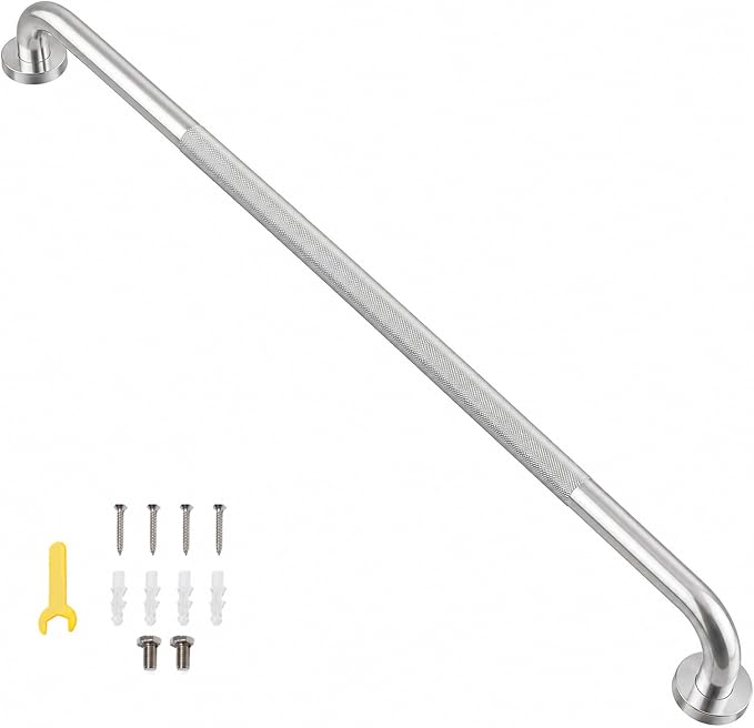 42 Inch Shower Grab Bar, Bathroom Grab Bar Handle with Anti-Slip Knurled Grip, Stainless Steel Bath Balance Bar, 1.25" Diameter Bath Safety Bar Support for Seniors Elderly Pregnant, Brushed Nickel