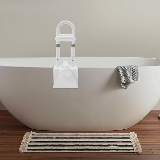 Bathtub Safety Rail, Adjustable Height Bathtub Handle Grab Bar, Sturdy Clamp-On Tub Grab Bar with 300 lbs Capacity, Bathroom Safety Rail for Family
