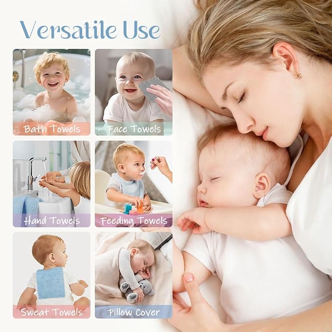 UNIMADE Baby Washcloths, 20 Pack Microfiber Coral Fleece Wash Cloths, Extra Absorbent Baby Towels for Newborns, Infants and Toddlers, Gentle on Sensitive Skin for Face and Body - 7" × 9", Blue&Grey