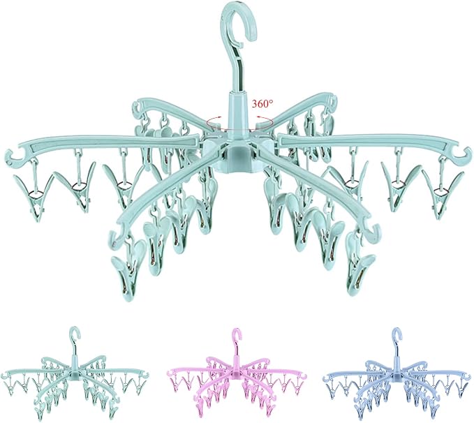 Foldable Drying Rack with 24 Clips for Drying Socks Lingerie Baby Clothes Drying Towels Rotatable Sock Drying Rack