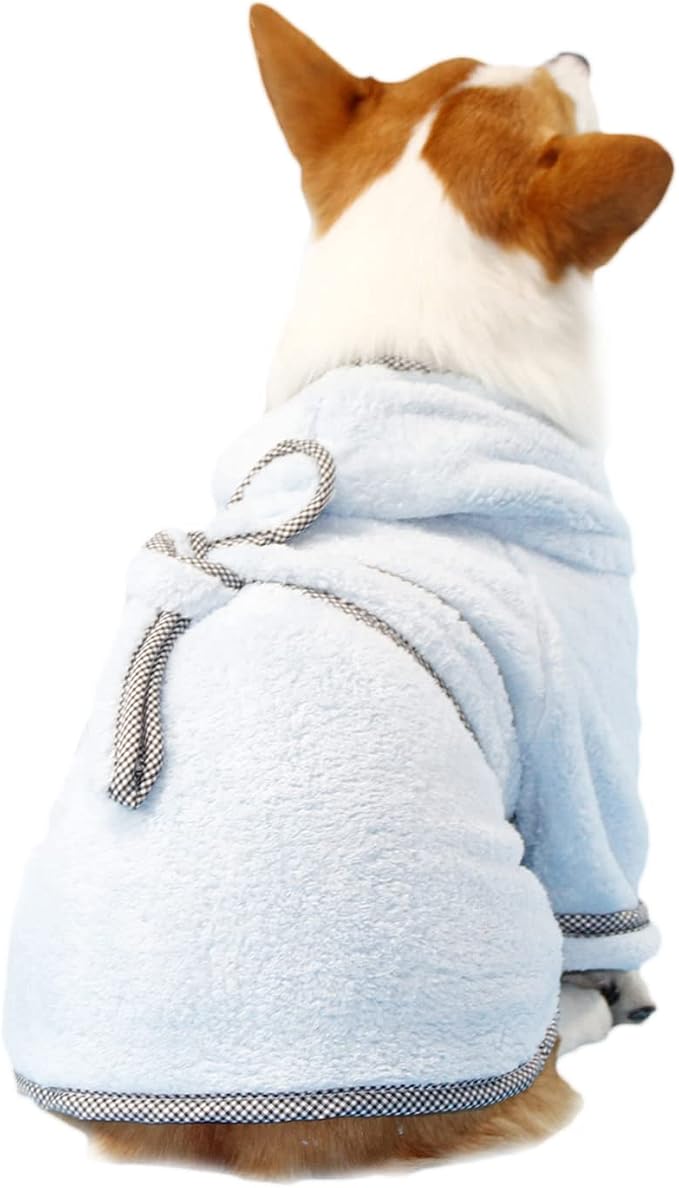 Dog Bathrobe, Microfiber Fast Drying Absorbent Hooded Bath Towel White for Puppy Small Medium Large Dog Cat (3XL, LightCyan)
