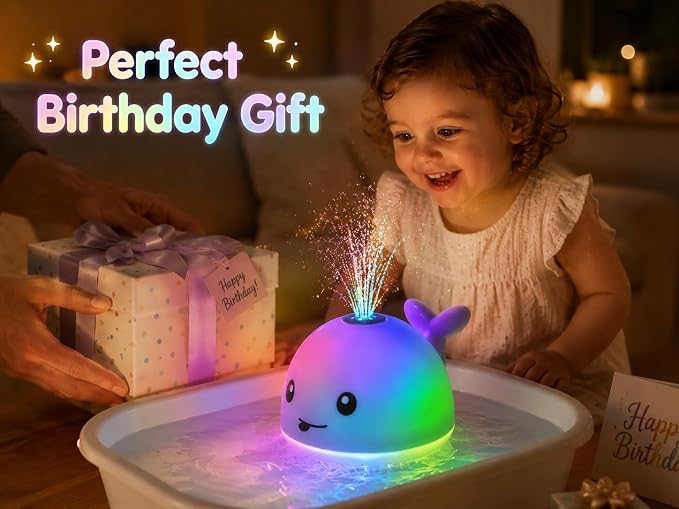 Gigilli Bath Toys for Kids, Baby Bath Toys, Pool Water Toys for Toddlers, Babies Boy Girl Gifts, Light Up Whale Bath Toy Sprinkler, Birthday Bathtub Fountain Toy