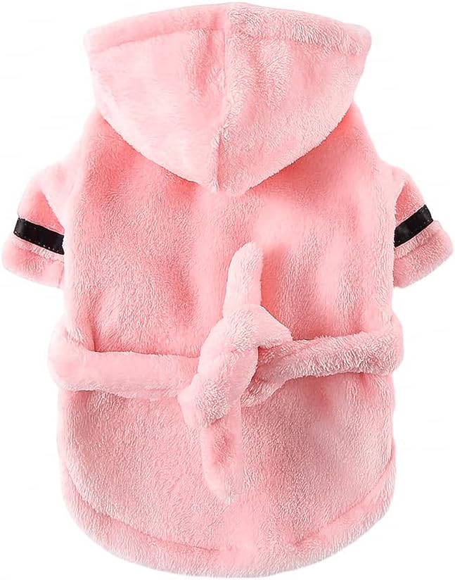 Dog Bathrobe Thicken Pet Drying Coat Super Absorbent Puppy Bathrobe Towel Hooded Towel Robe for Small Dog Cat