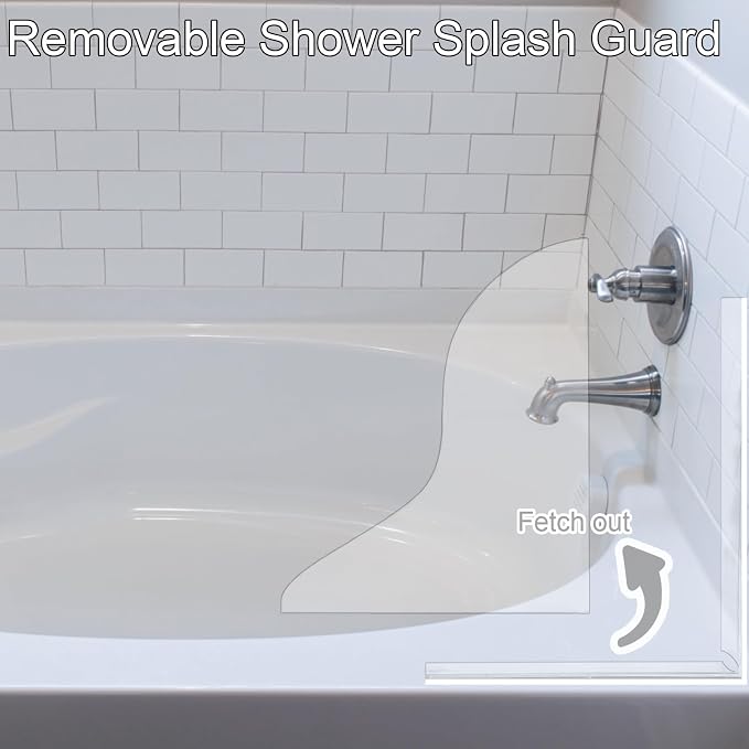 Bathtub Splash Guard,Clear Shower Splash Guard with Nano Strip,Removable Shower Splash Guard Corner for Leak (2 Pack)-Adjustable Angle Possibly