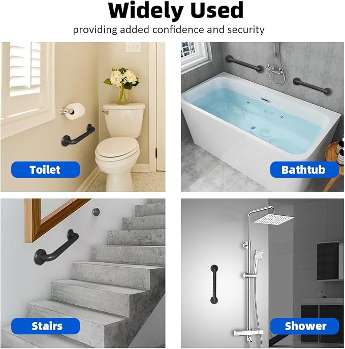 Metal Industrial Stairs Grab Wall Handrail Staircase Steps Indoor Exterior Outdoor Deck Hand Rail Safety Grab Bar (Matte Black) Handle for Stairs Bars Wall Elderly Grab Frame Pipe (12 Inch 2 Pack)