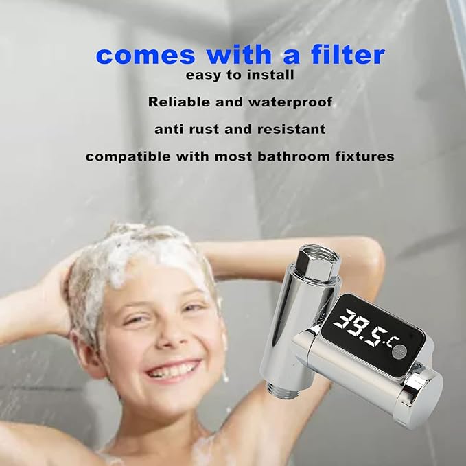 Vikye Digital Thermometer, LED Display Water Shower Thermometer Rotatable Screen, Baby Bath Water Temperature Measurement Waterproof Easy to Read