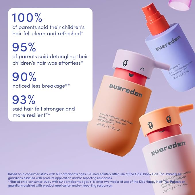 Evereden Kids Detangling Shampoo & Conditioner Set, Ages 3+ | Dermatologist-Tested, Gentle, No Silicones | With Plant Protein Peptides & Argan Oil | Vegan Children's Haircare, Sulfate & Paraben-Free