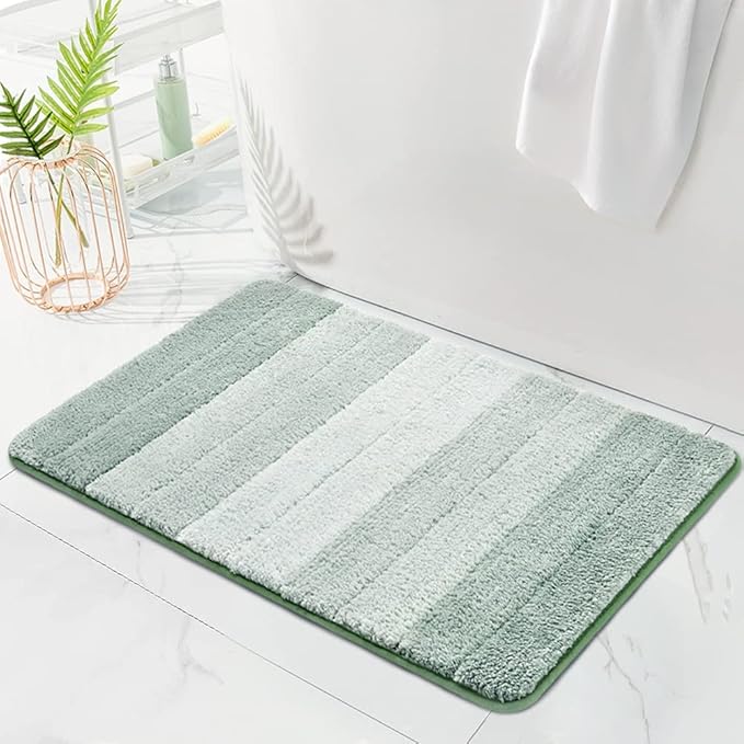 Kmson Ombre Bath Mat for Bathroom, Non Slip Ultra Soft and Thick Water Absorbent Bath Carpet, Machine Washable & Quick Dry Bathroom Rug, for Bedroom Door Living Room (Green, 20" x 32")