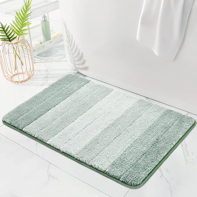 Kmson Ombre Bath Mat for Bathroom, Non Slip Ultra Soft and Thick Water Absorbent Bath Carpet, Machine Washable & Quick Dry Bathroom Rug, for Bedroom Door Living Room Green 17" x 24"