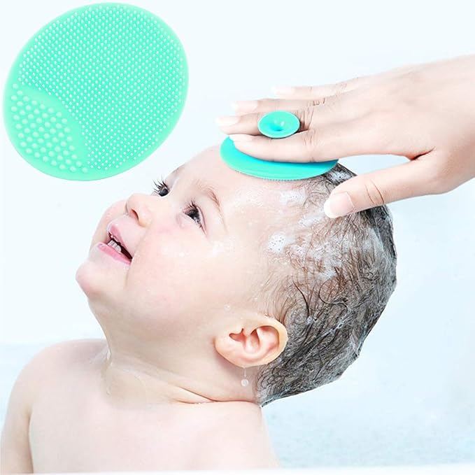 Baby Bath Brush, Baby Cradle Cap Brush, Silicone Massage Brush, Silicone Scrubbers Exfoliator Brush, Baby Skin Scrubbers for Dry Skin and Cradle Cap (Large-Blue & Green)