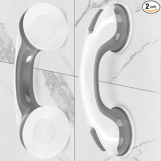 Shower Handle 2 Packs Grab Bars for Bathtubs & Showers, 12 inch Grab Bars for Bathroom with Strong Hold Suction Cup, Balance Bar Safety Hand Rail for Injury, Senior, Elderly Grey