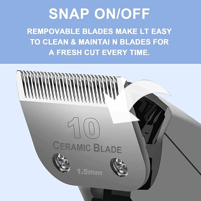 2PC 10 Blade Dog Grooming Clipper Blades Compatible with Andis Dog Clipper | Grooming Blade for Oster A5,Wahl KM10 Series,Detachable Ceramic Blade & Stainless Steel Blade,Size-10, 1/16-Inch Cut Length
